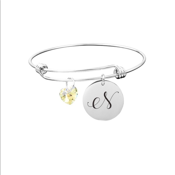 Pink Box Initial N Bangle with Genuine Swarovski Crystal - Picture 1 of 3